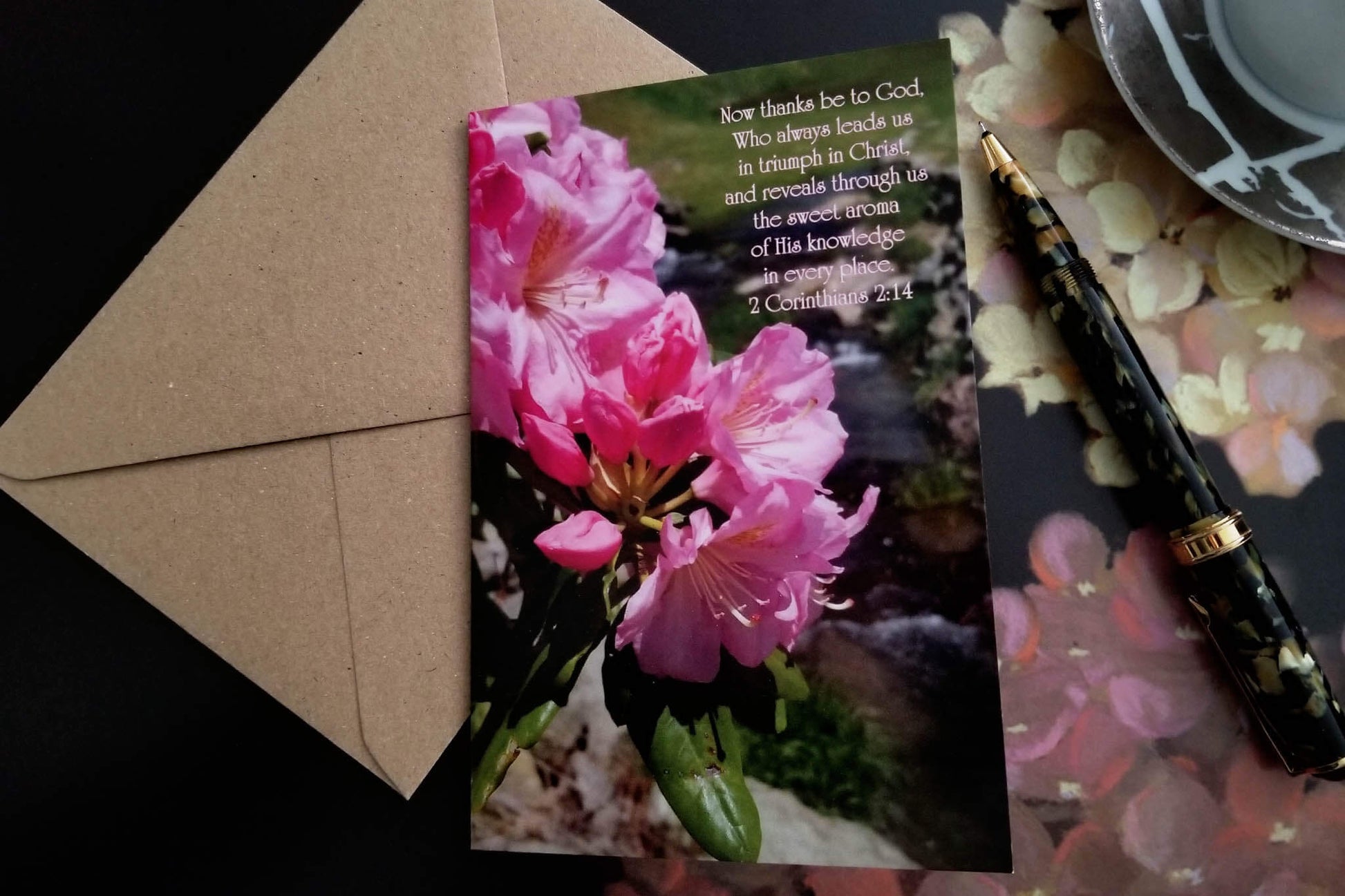 2 Corinthians 2:14 Rhododendron Blossoms eco Christian greeting cards