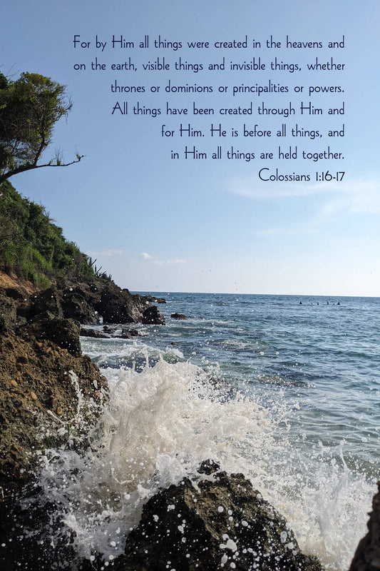 Colossians 1:16-17 Crashing Waves Barnabas Notes Travels Christian greeting card