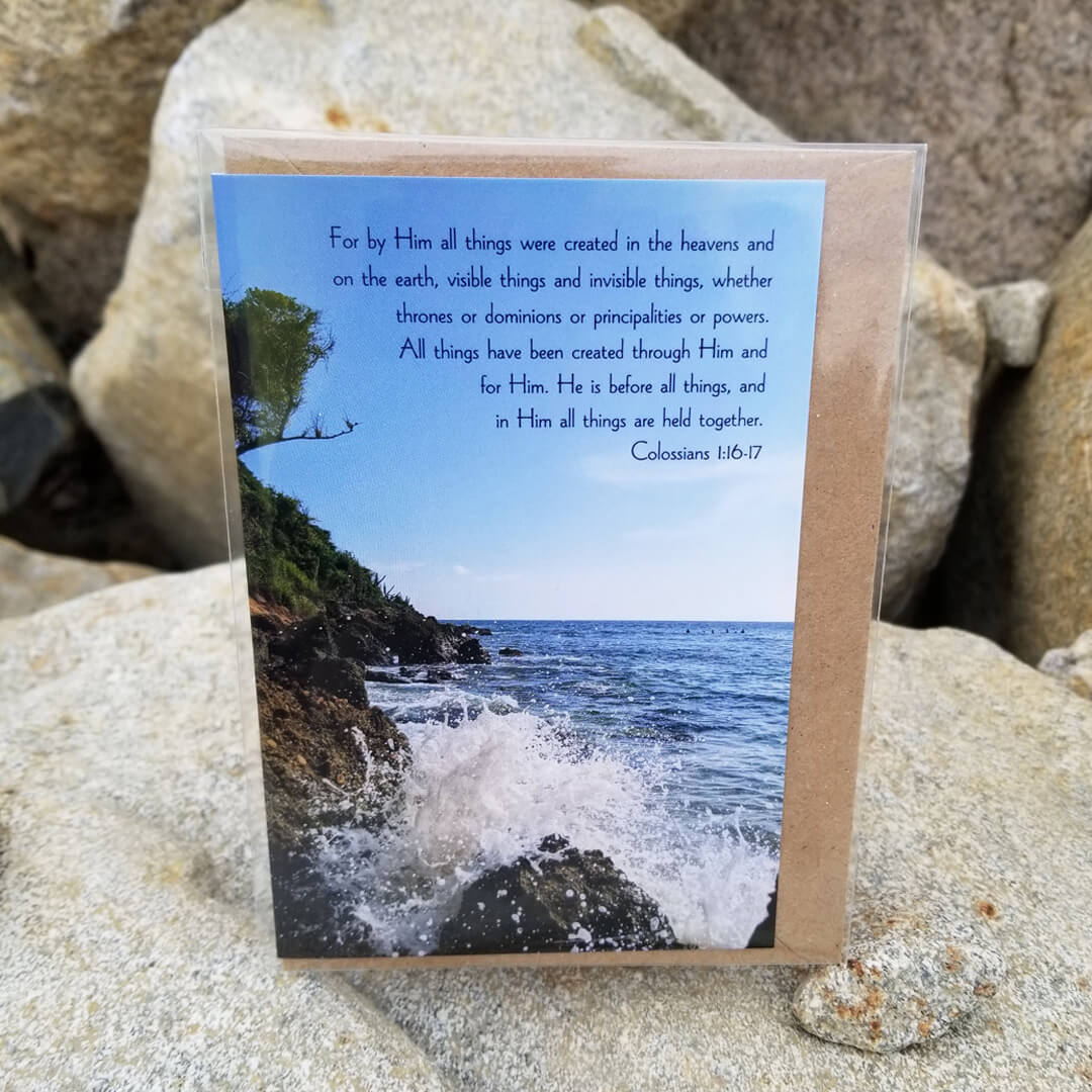 Colossians 1:16-17 Crashing Waves Barnabas Notes Travels eco Christian greeting card