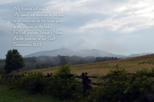 Deuteronomy 32:2-3 Misty Parkway Christian greeting card