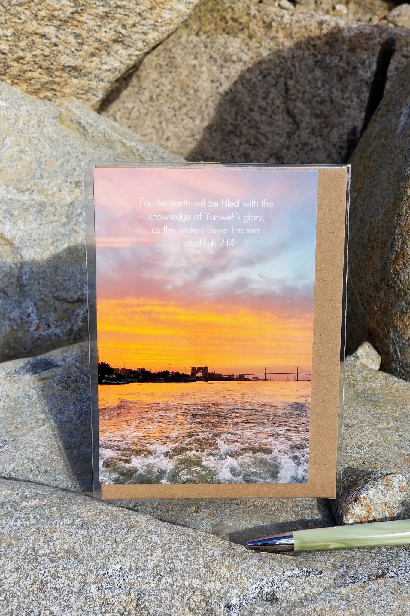 Habakkuk 2:14 Sunset on the Water Barnabas Notes Travels eco Christian greeting card