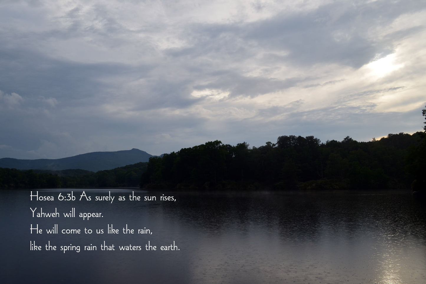 Hosea 6:3b Rain Drops on Price Lake Christian greeting card