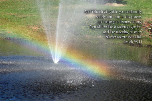 Isaiah 58 Fountain Rainbow Barnabas Notes Travels Christian greeting card