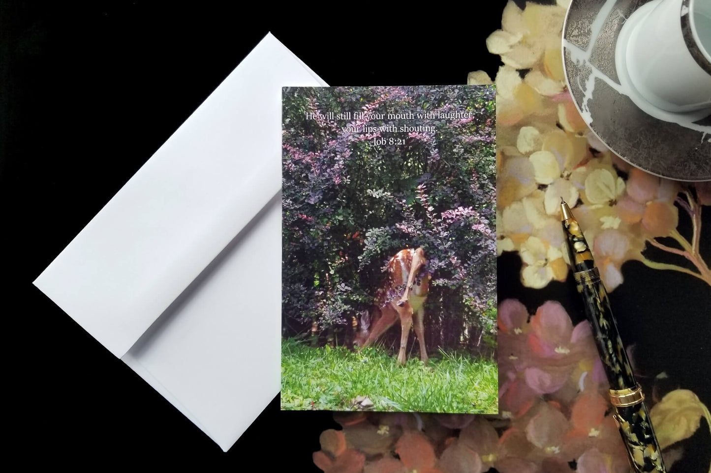 Job 8:21 Determined Fawn FW Christian greeting card