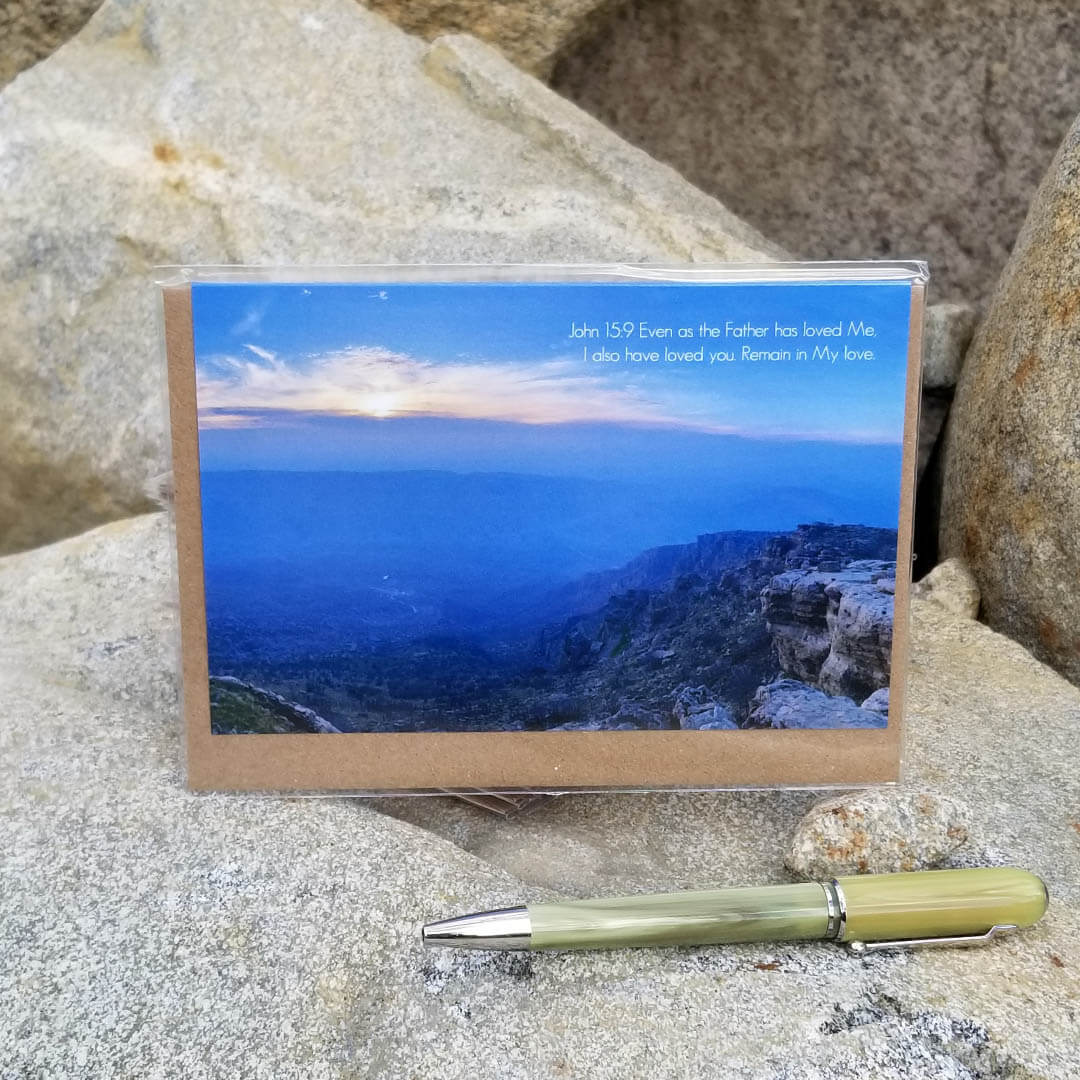 John 15:9 Mountain Views Barnabas Notes Travels eco Christian greeting card