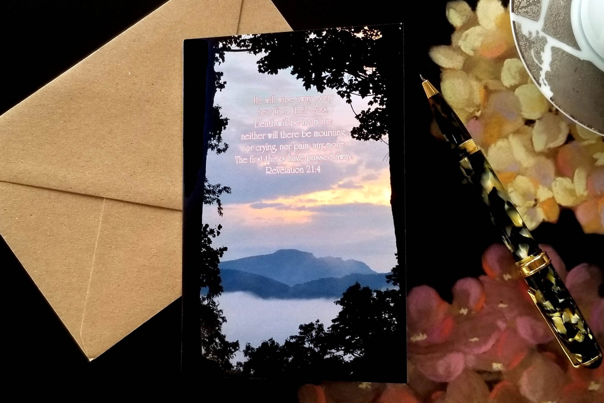 Revelation 21:4 Summer Sunset over Grandfather Mountain eco Christian Greeting card