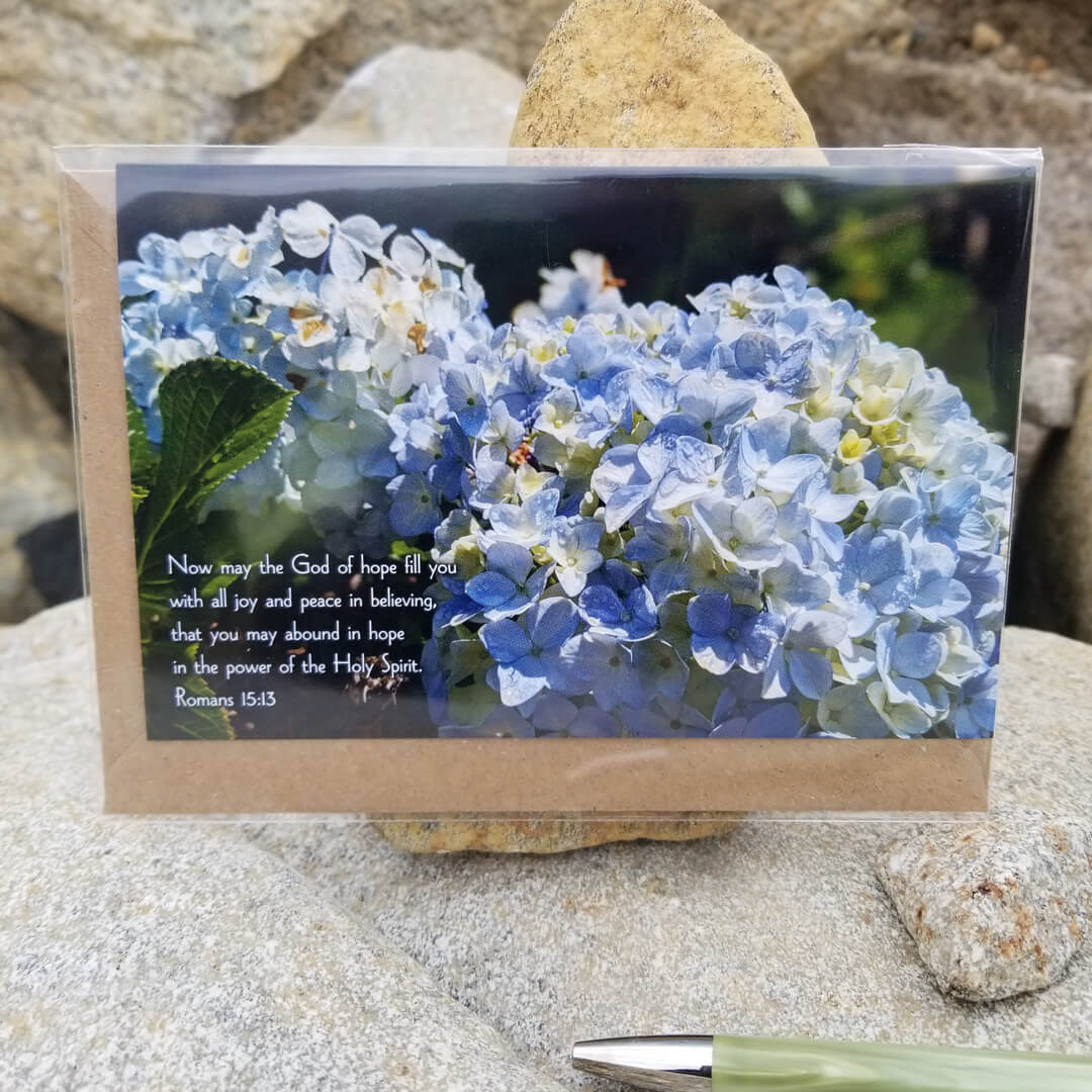 Romans 15:13 Hydrangea Barnabas Notes Travels eco Christian greeting card