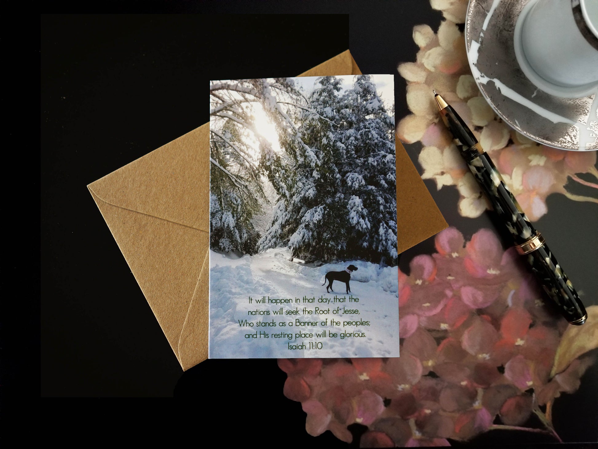 Isaiah 11:10 Puddles Snowy Lane eco Christian Christmas greeting card