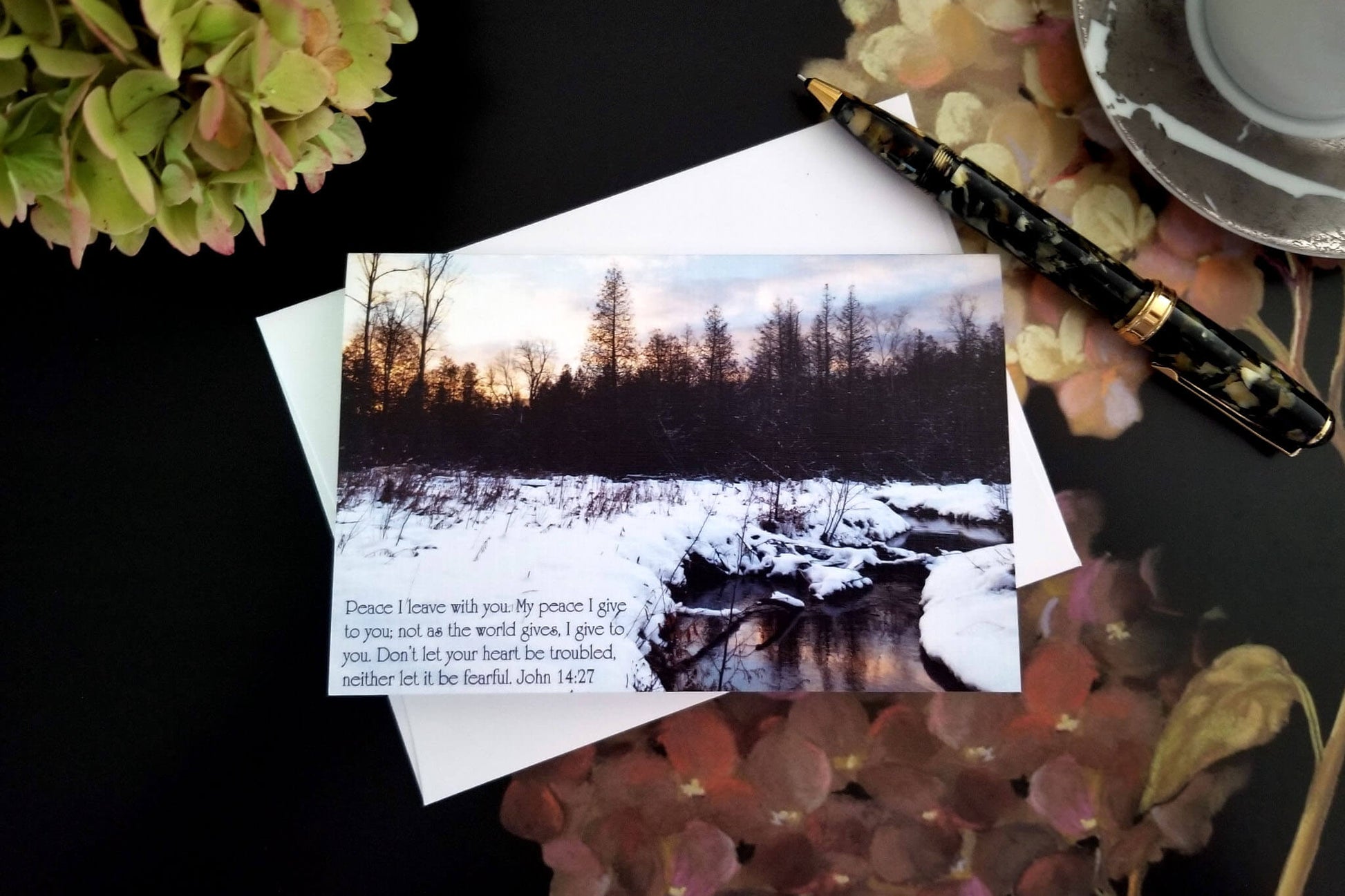 John 14 Woodsong shown on a linen top fold card