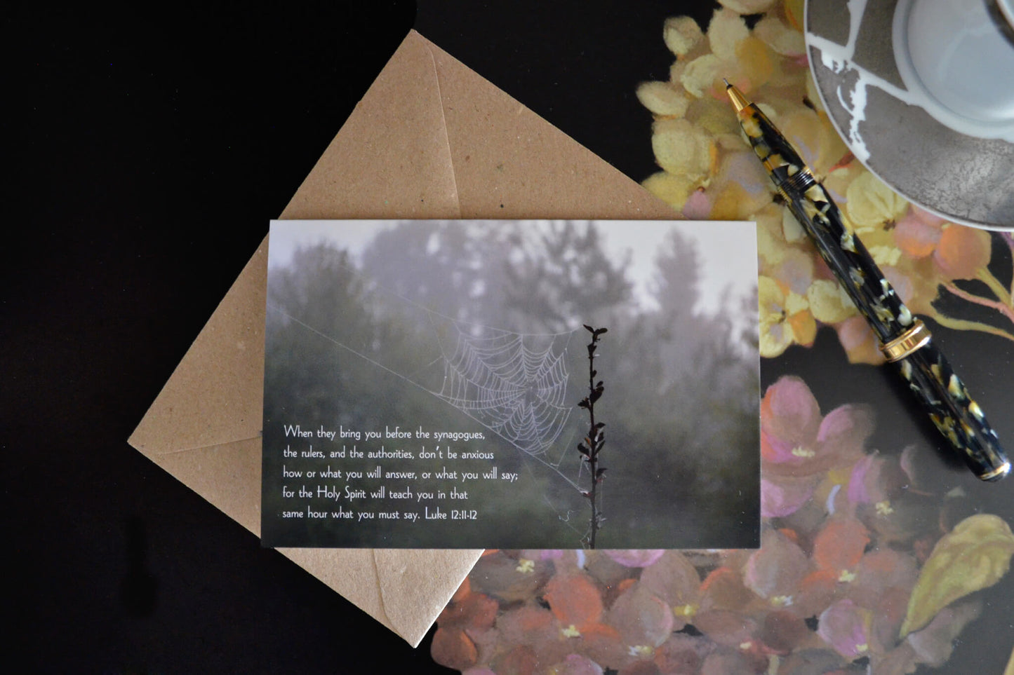 Luke 12:11-12 Spider Web Eco Christian greeting card