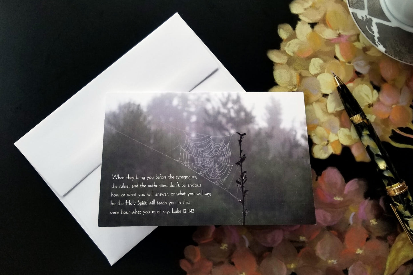 Luke 12:11-12 Spider Web FW Christian greeting card