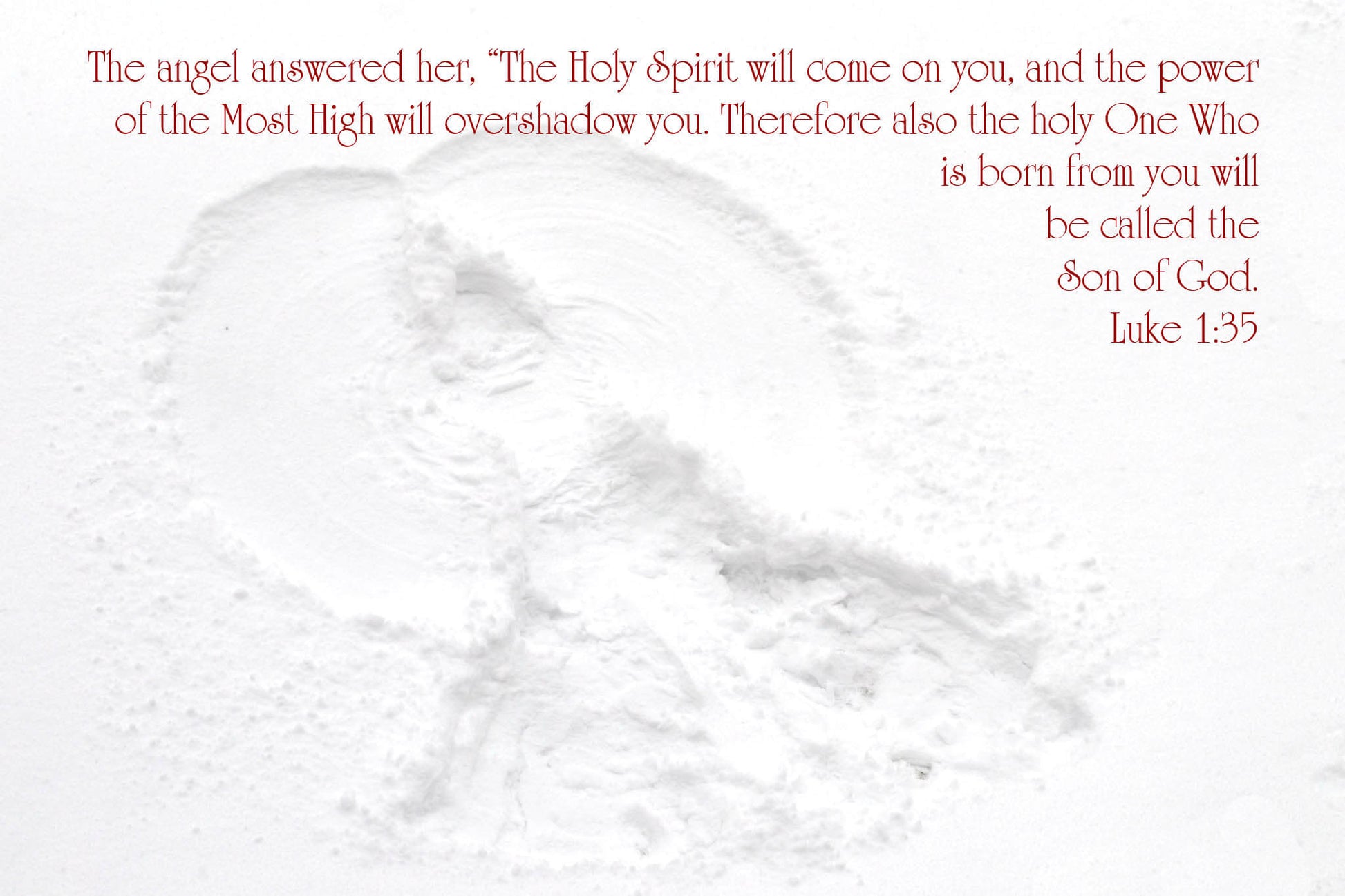 Luke 1:35 Snow Angel Christian Christmas greeting card