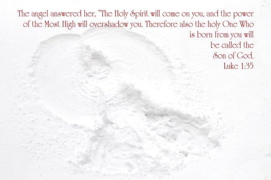 Luke 1:35 Snow Angel Christian Christmas greeting card