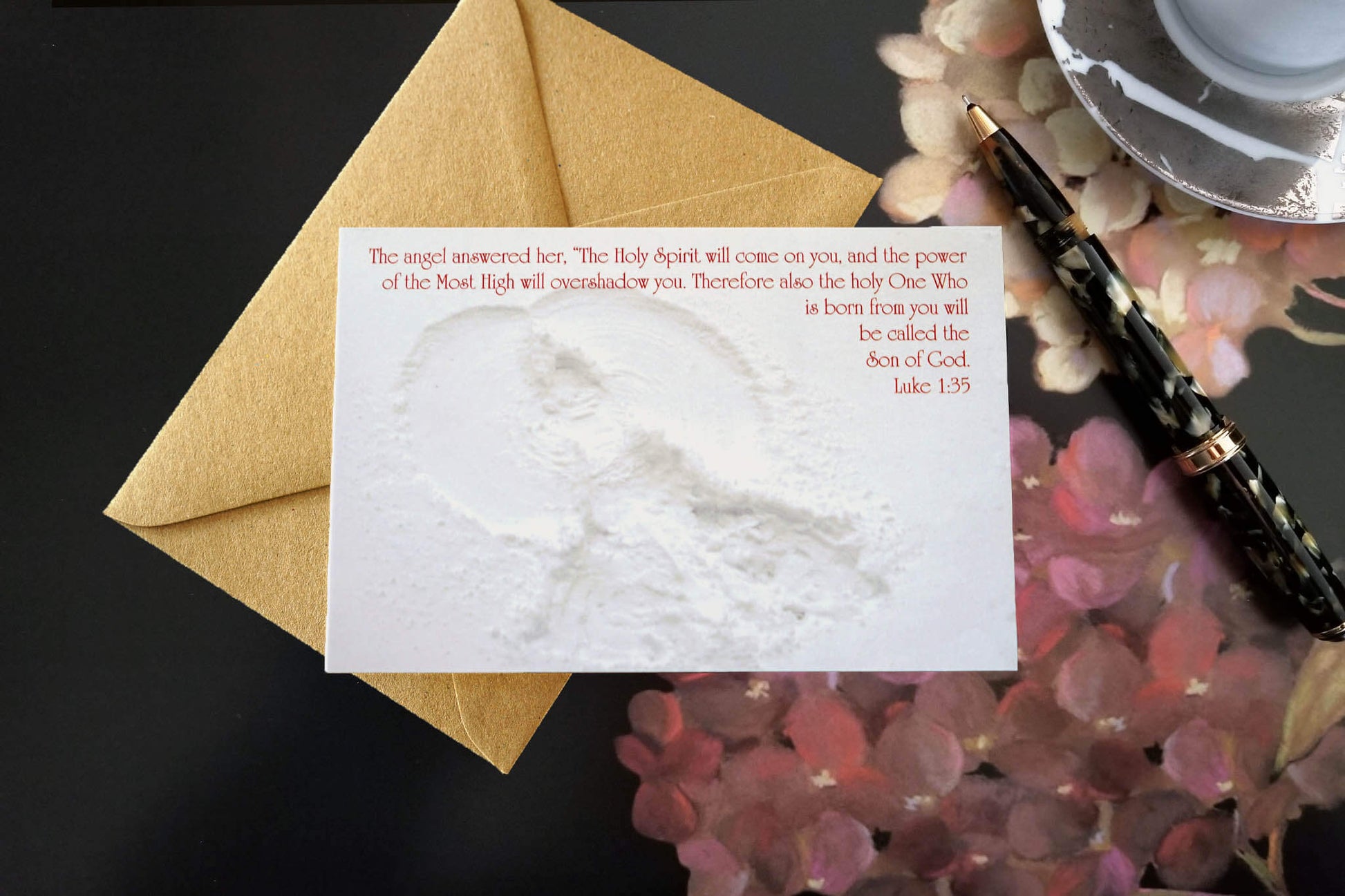Merry Christmas inside Luke 1 Snow Angel eco Christian greeting card
