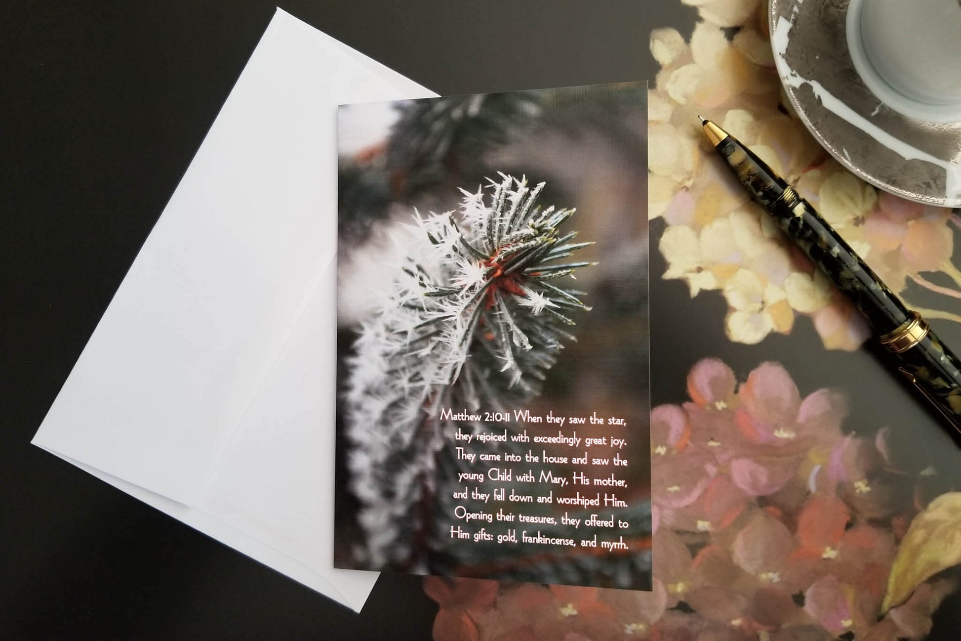 Matthew 2:10-11 Hoarfrost on Spruce FW Christian Christmas greeting card