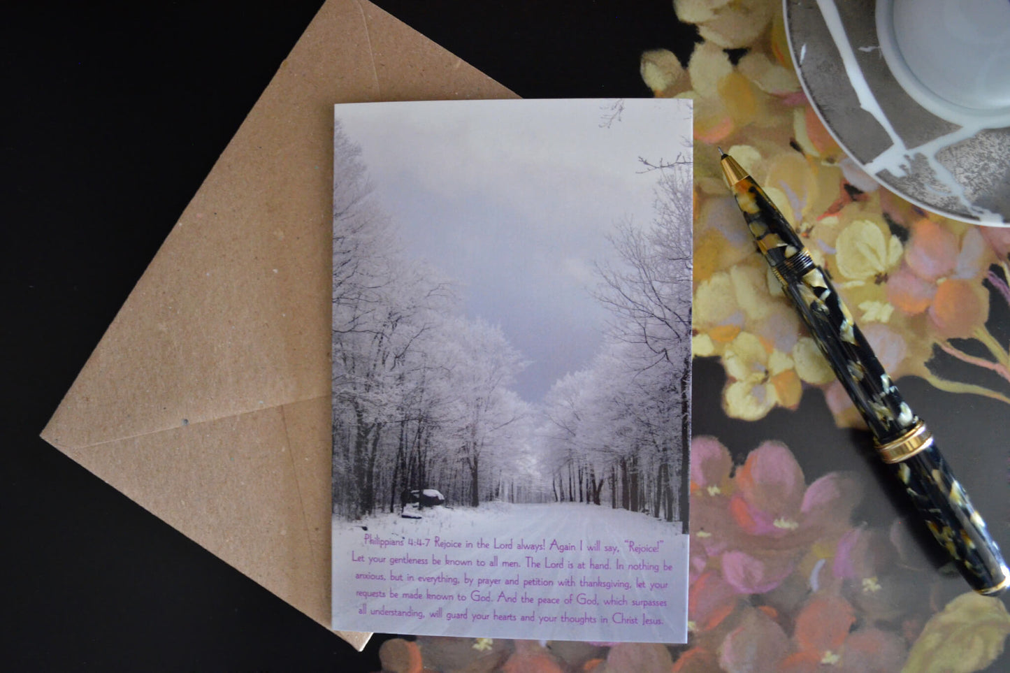 Philippians 4:4-7 Winter Wonderland Eco Christian greeting card