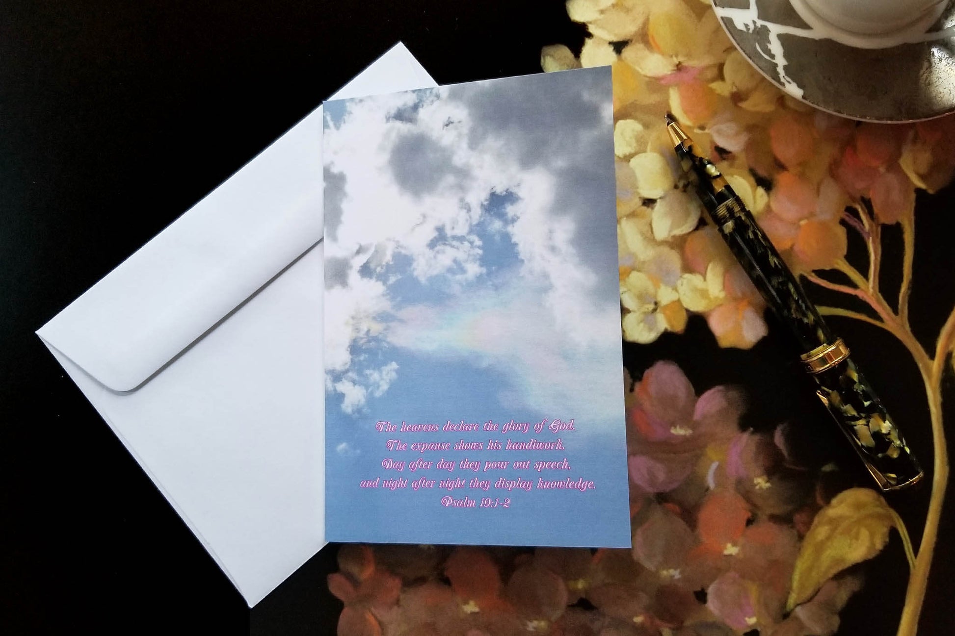 Psalm 19:1-2 rainbow cloud FW Christian greeting card