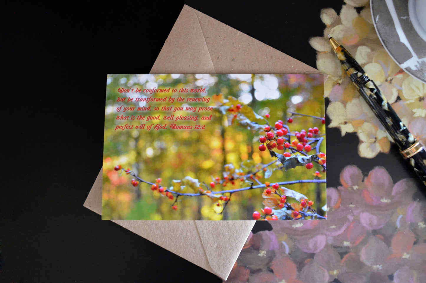 Romans 12:2 Bittersweet at Sunset eco Christian greeting card