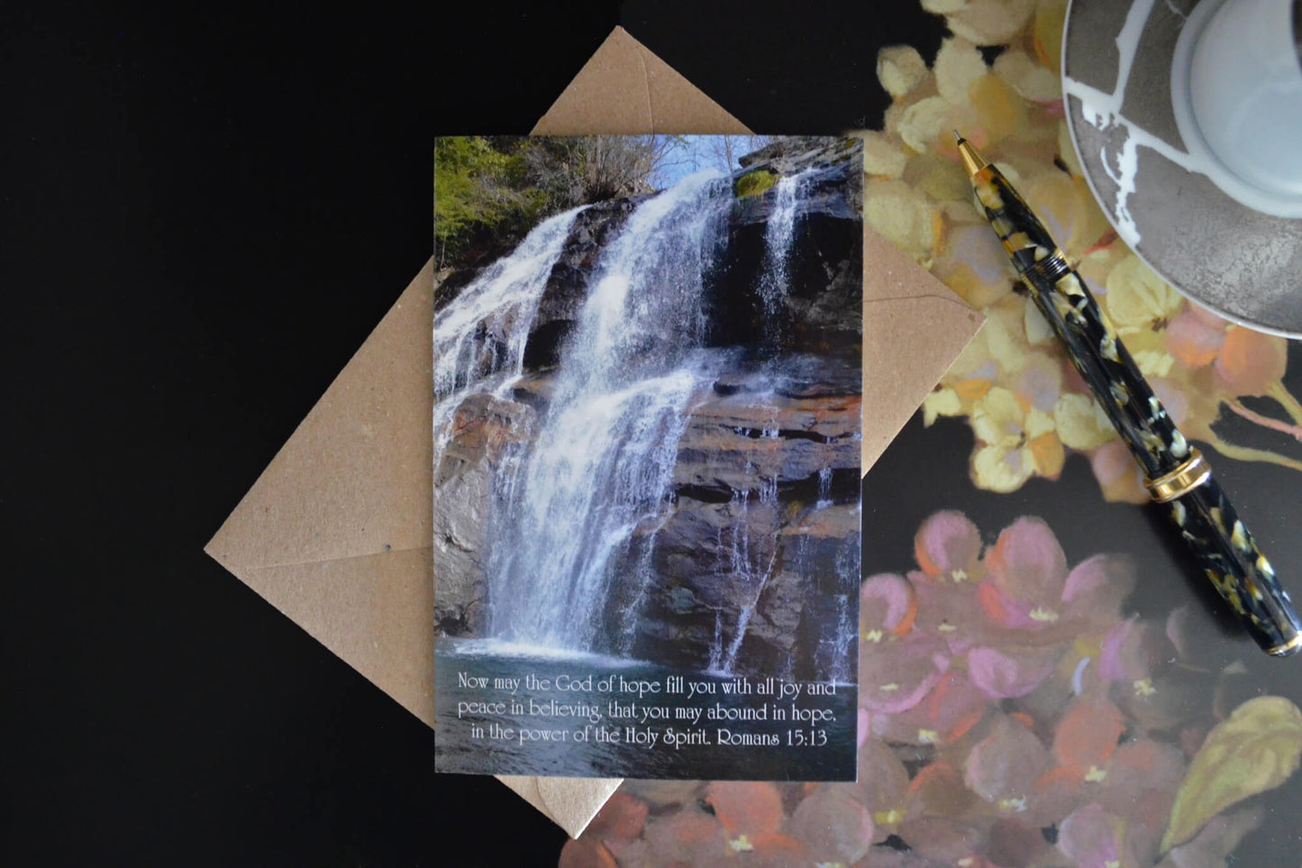Romans 15:13 waterfall eco Christian greeting card
