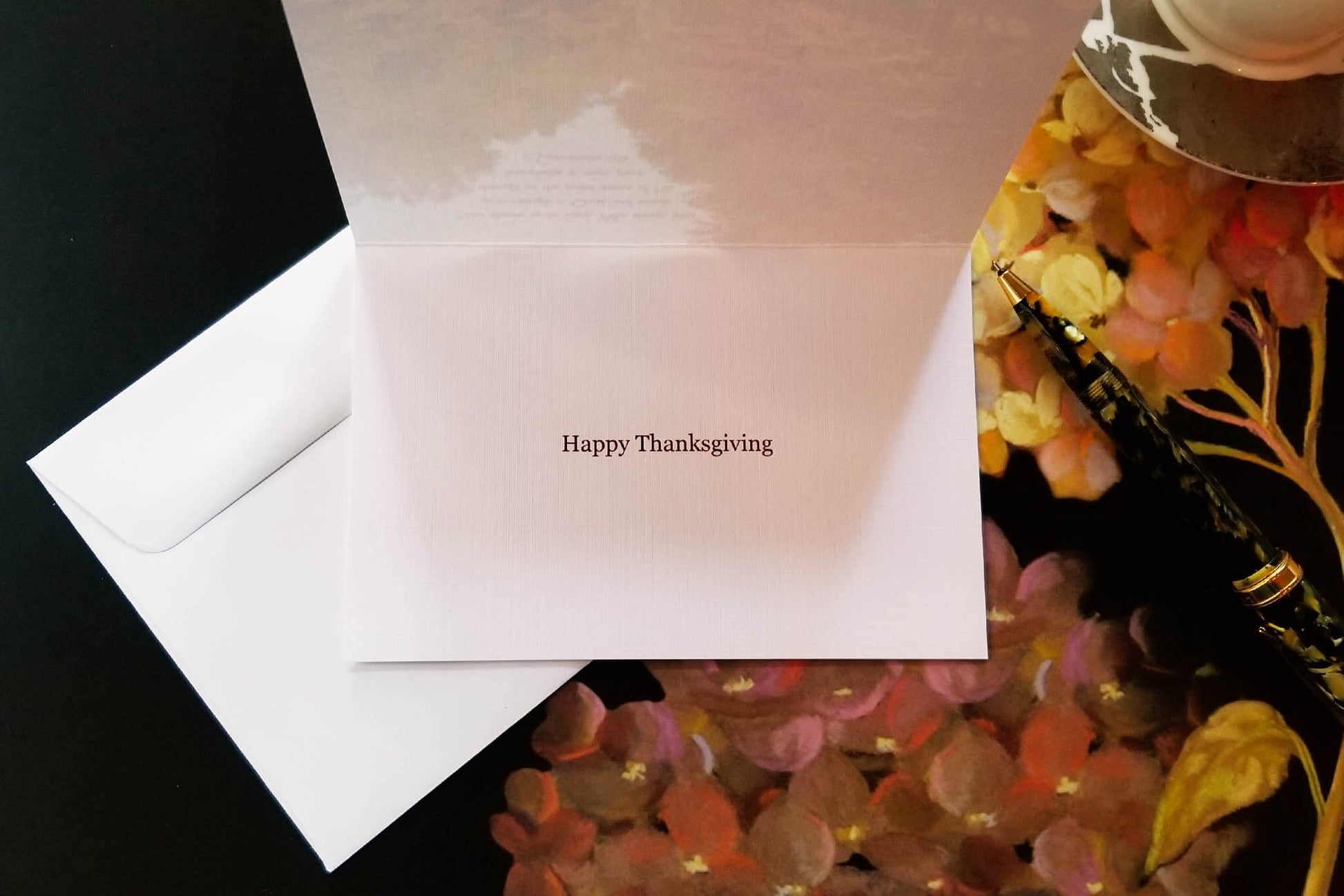 2 Corinthians 2:14 FW Textured Linen Christian greeting card with Happy Thanksgiving inside