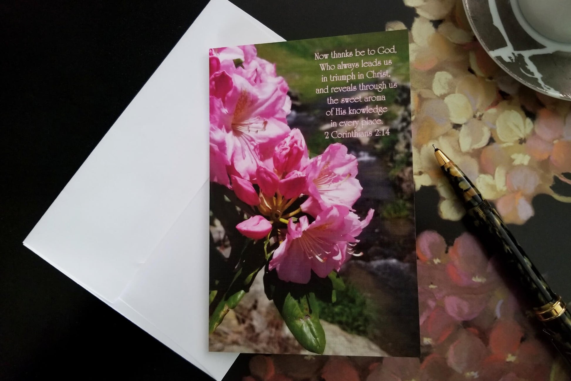 2 Corinthians 2:14 Rhododendron Blossoms fw Christian greeting cards