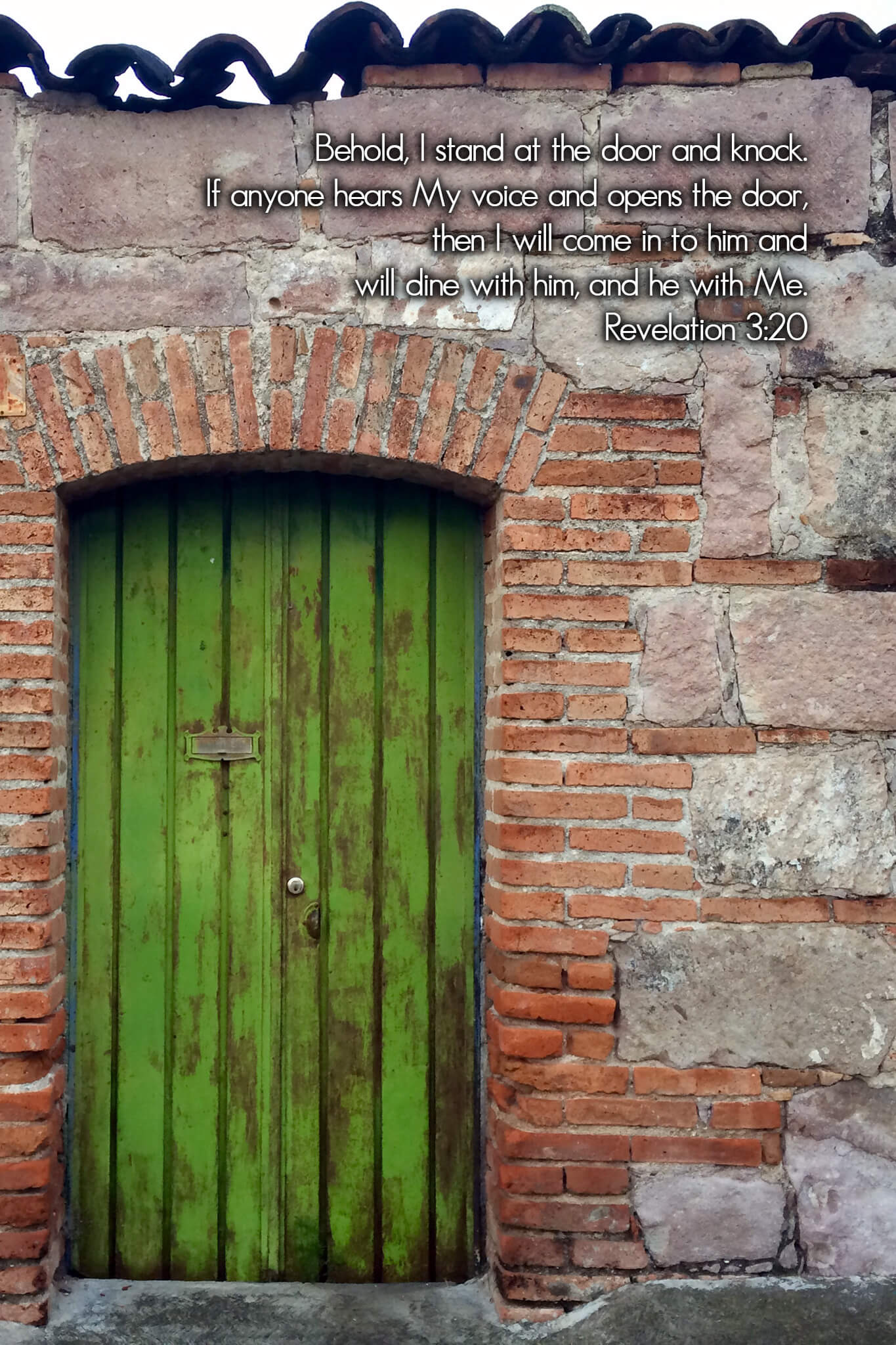 Revelation 3:20 Green Door Barnabas Notes Travels Christian greeting card