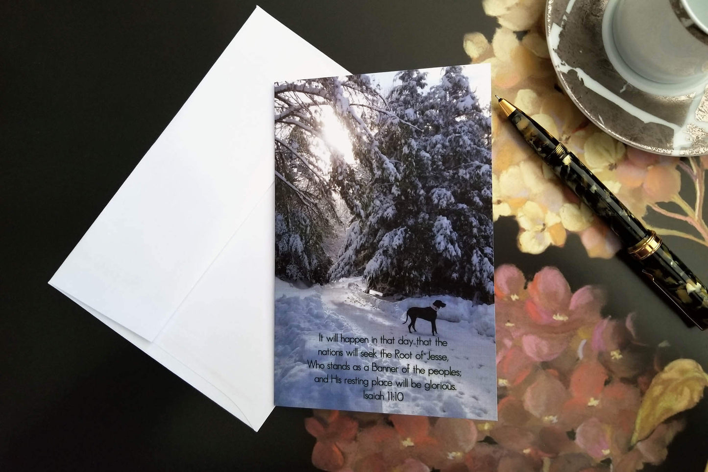 Merry Christmas inside Isaiah 11 Puddles Snowy Lane FW Christian greeting card