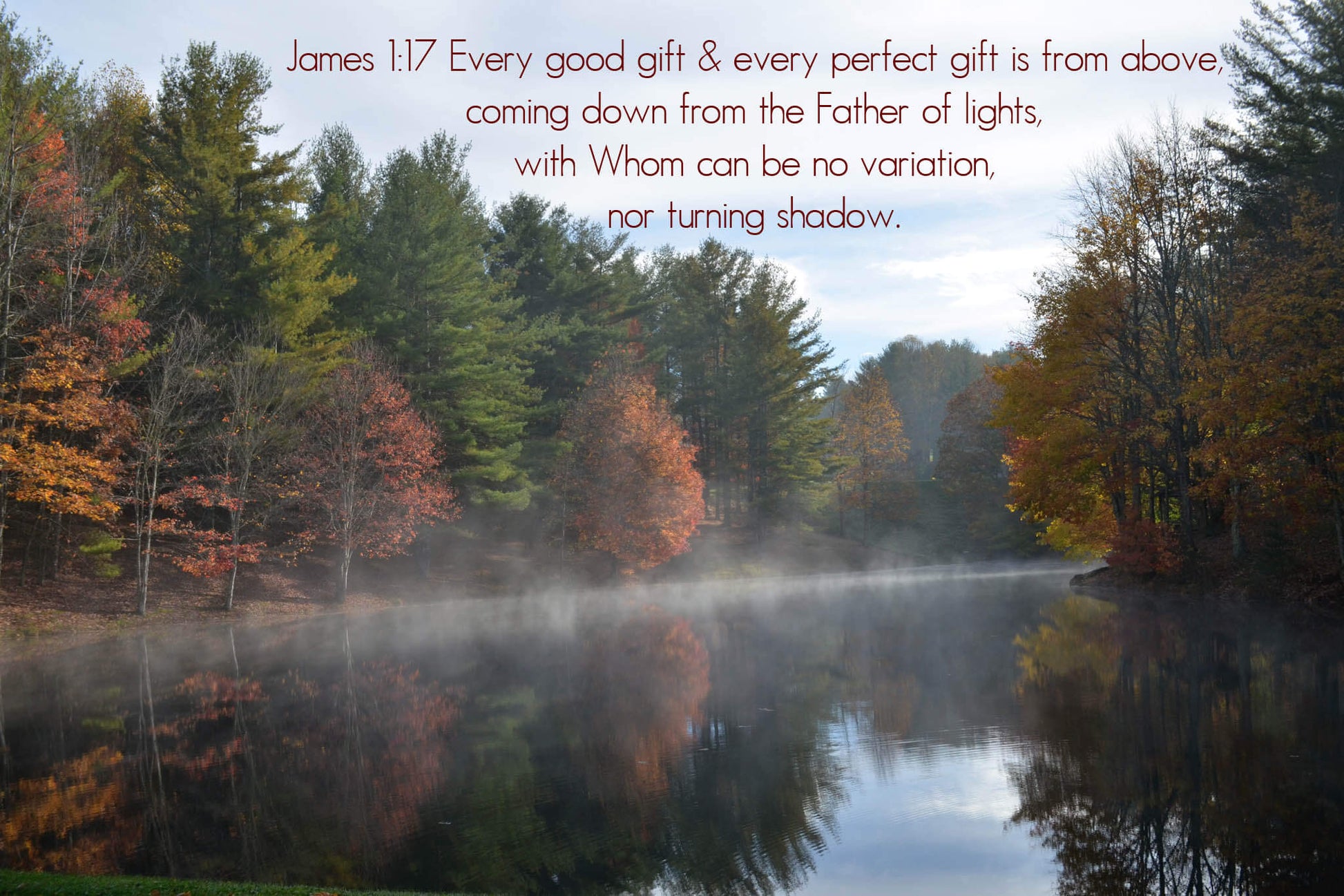James 1 Steam Rising Off of Fall Pond Christian greeting card