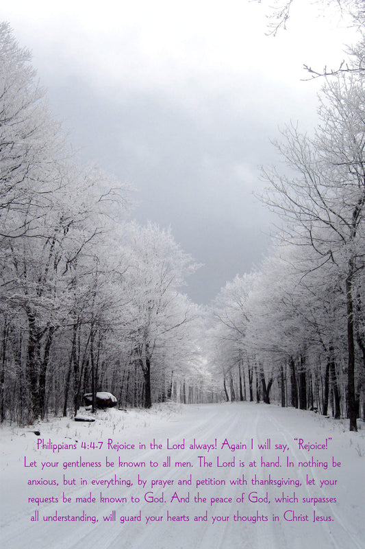 Philippians 4:4-7 Winter Wonderland Christian greeting card